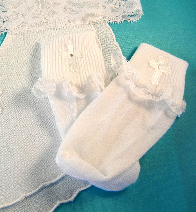 Girl's Socks with Lace & Cross